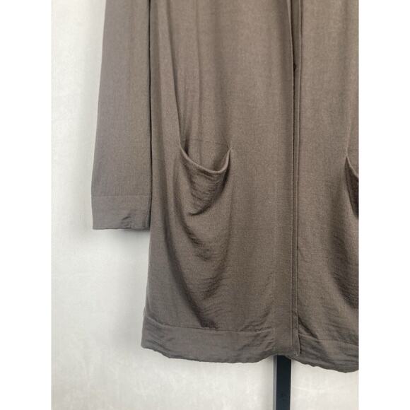 Lafayette 148 Long Cardigan 100% Wool Sz L Brown V-Neck Button Front Pockets - Picture 3 of 10